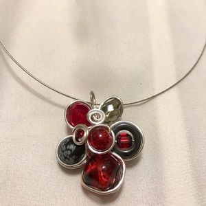 Red Flower Pendant Necklace